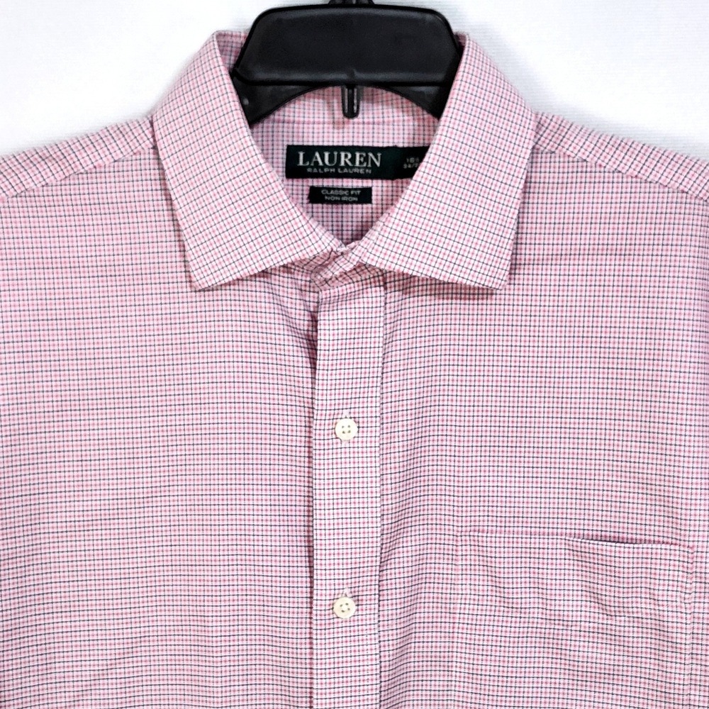 Lauren Ralph Lauren Classic Fit Non Iron Tattersall Dress Shirt 16.5‎ 34/35 Pink